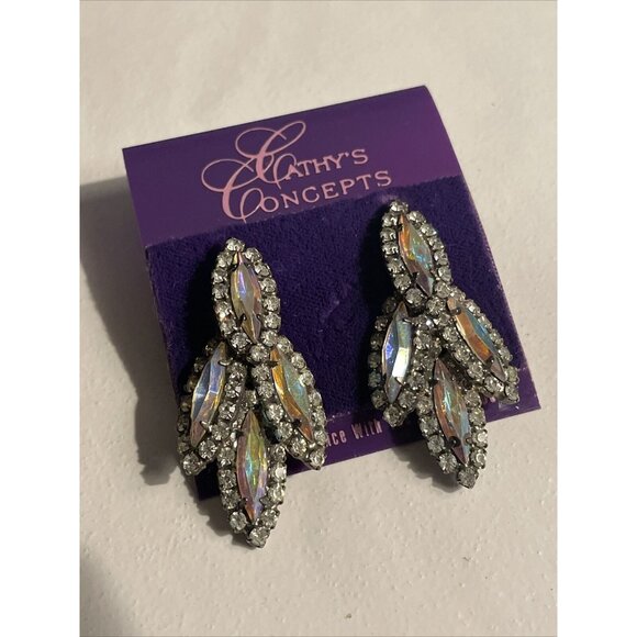 NWT Vintage Cathy's Concepts Aurora Borealis Rhinestone Dangle Drop Earrings A81 - Picture 8 of 8